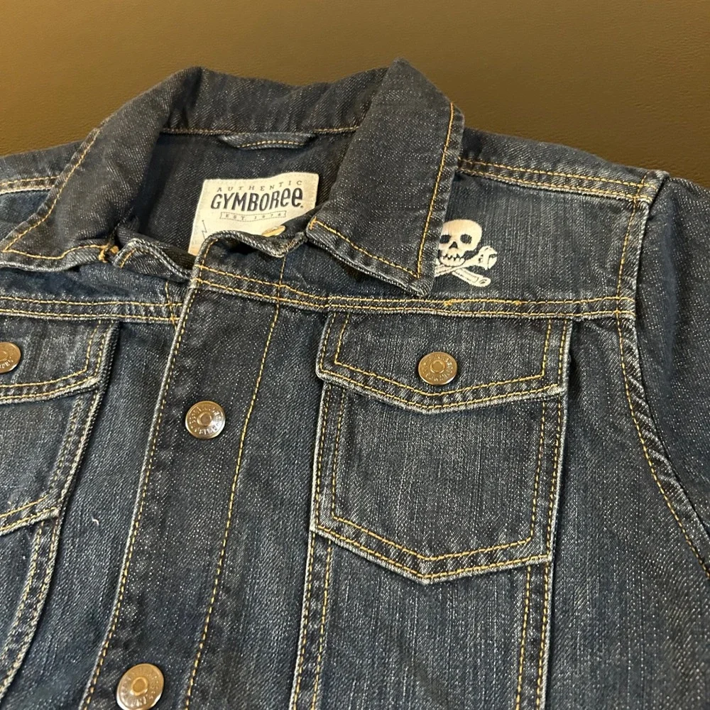 Gymboree Denim Jacket Skull Accent Button Front Dark Wash Blue Youth‎ Medium